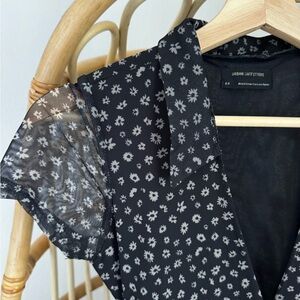 Urban Outfitters Black Floral Mini Dress Mesh Sleeves Deep V Small